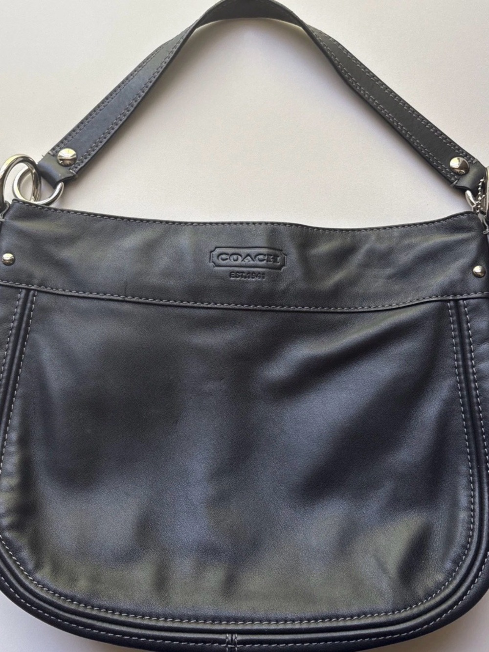 Coach Black Leather Shoulder Bag with Polished Hardware